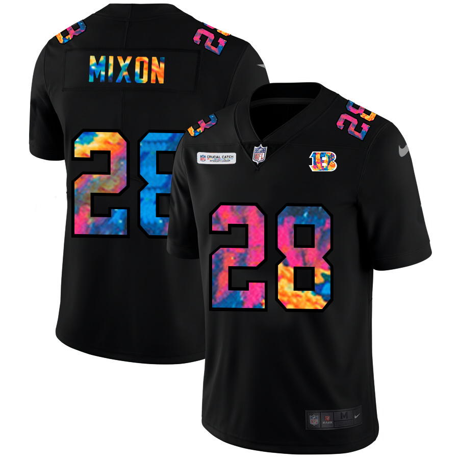 Cheap NFL Cincinnati Bengals 28 Joe Mixon Men Nike MultiColor Black 2020 Crucial Catch Vapor Untouchable Limited Jersey